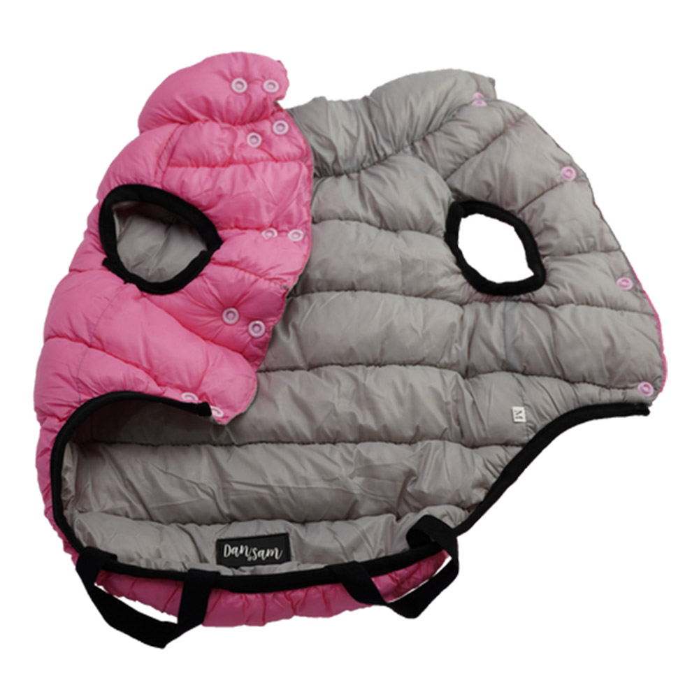 Buy Dan & Sam Reversible Puffer Dog Jacket For Dogs Pink/Grey - Free ...