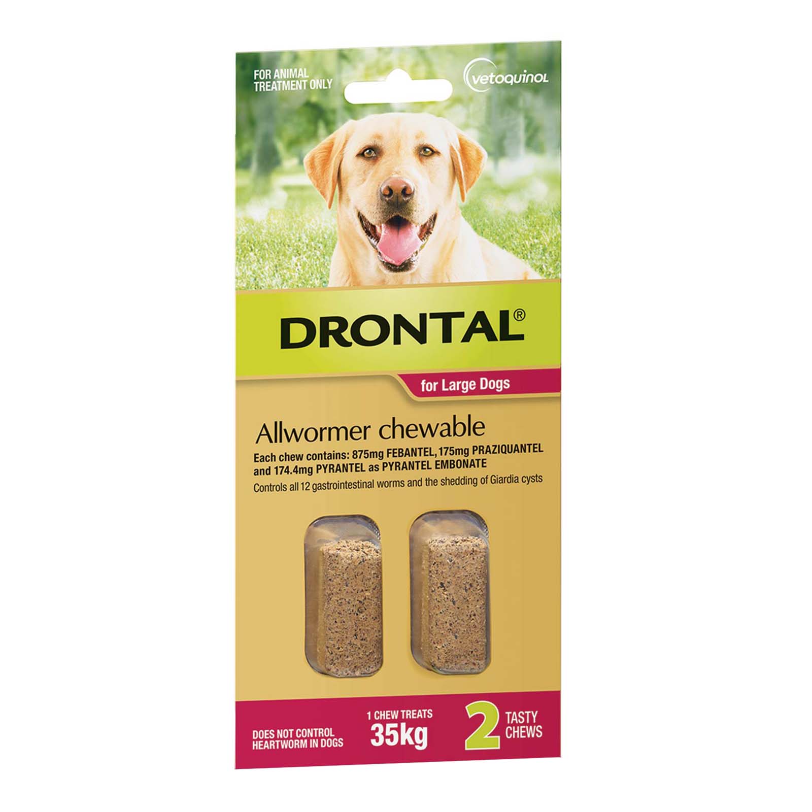 Drontal Wormers Dogs Wormers Chewables For Dogs Up To 35kg (Red) 2 Chews