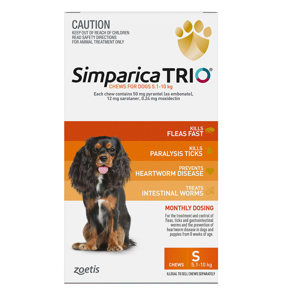 Buy Simparica Trio For Small Dogs 5.1-10kg (Orange) - Free Shipping